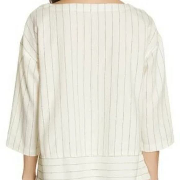 Eileen Fisher Ivory Ecru Striped Bateau Neck Top Size Small - Picture 2 of 10